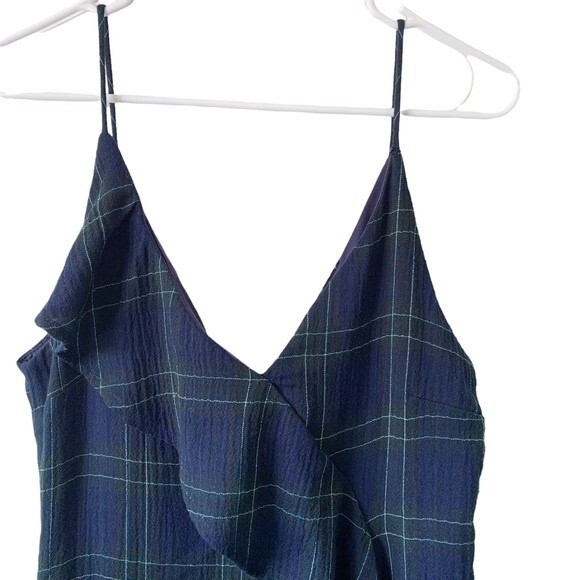 NWT Lulus Candid Moments Navy Blue Plaid Ruffled Midi Dress Size M Women - Picture 4 of 14